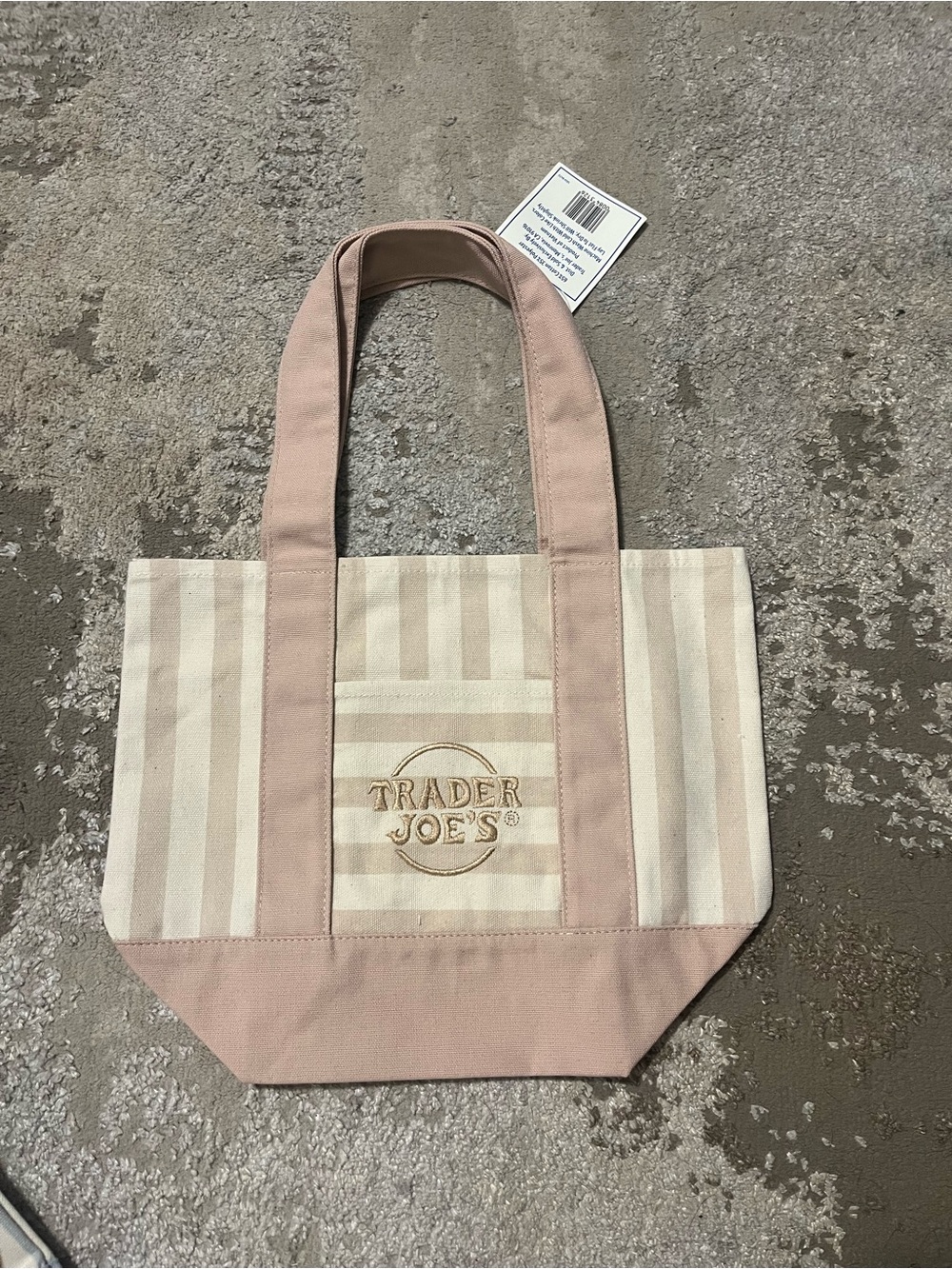 Trader Joe’s Tan & Cream Striped Mini Canvas Tote Bag
